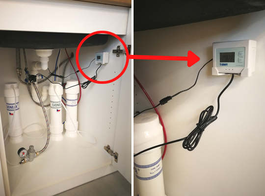 digitální průtokoměr s indikací kapacity filtru | návrh umístění