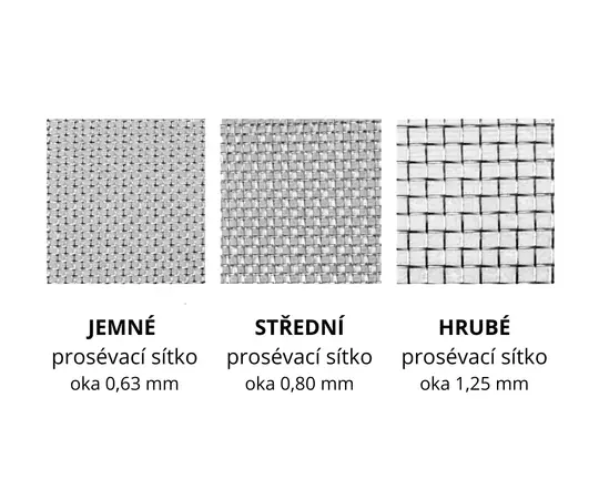 Jemné, střední a hrubé sítko pro elektrické síto KoMo