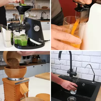 Testování odšťavňovačů, mlýnků na obilí a filtrů na vodu